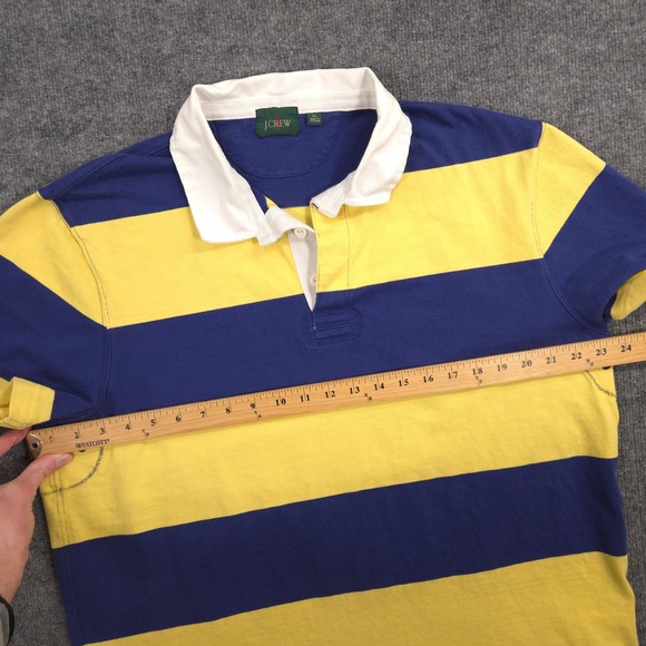 J Crew Rugby Polo Shirt Mens XL Yellow Blue Striped Side Vents Preppy Casual - Picture 5 of 9